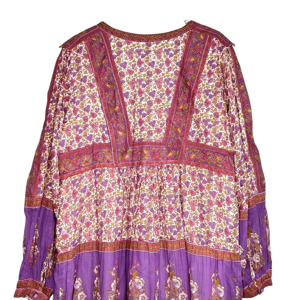 Blue Boheme Boho Peasant Dress M/L Indie Cottage Floral Festival Midi Romantic - Picture 9 of 11
